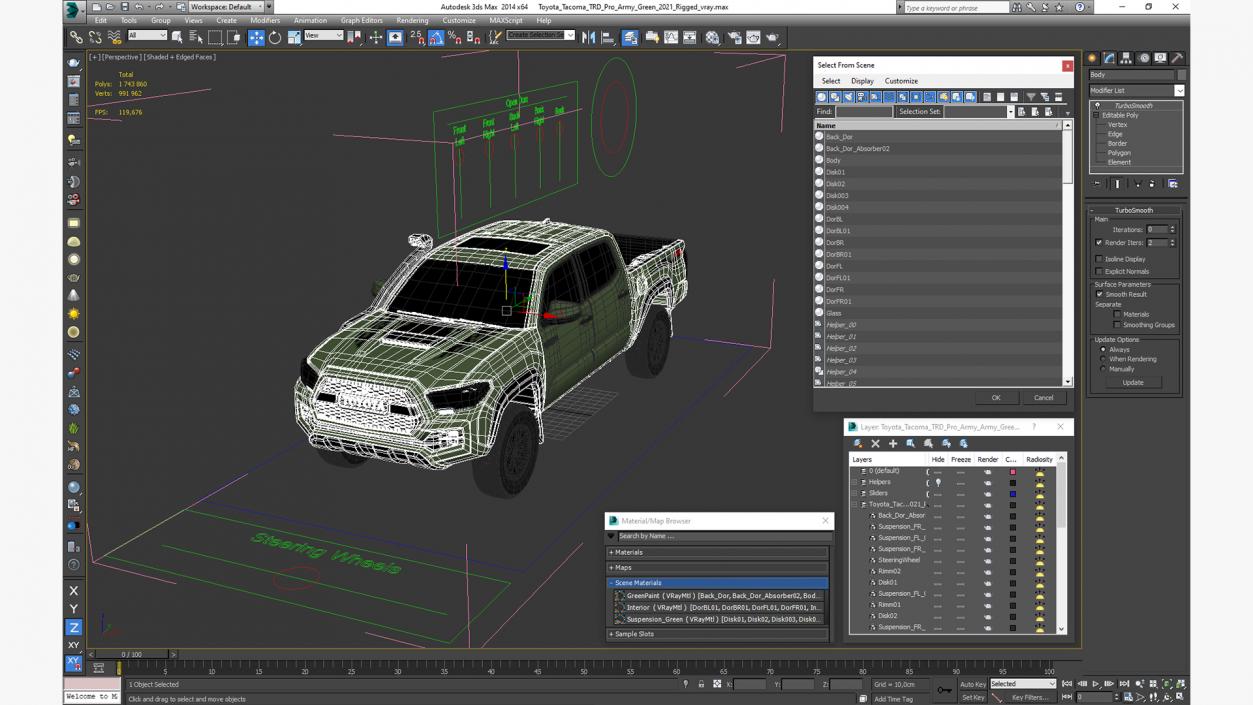 Toyota Tacoma TRD Pro Army Green 2021 Rigged 3D model