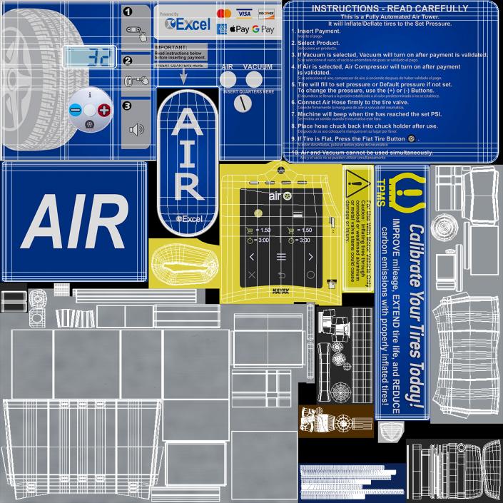 3D model Tire Air Station and Vacuum Cleaner