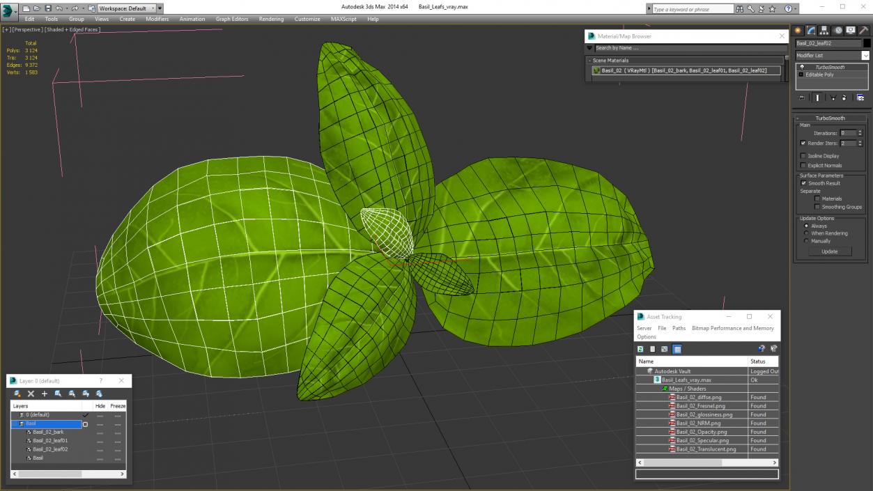 Fresh Basil Leafs 3D