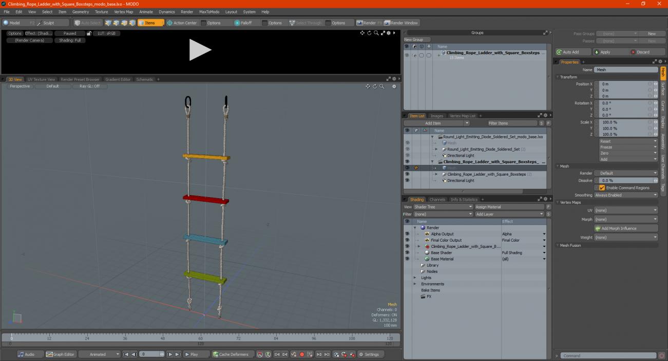 3D Climbing Rope Ladder with Square Boxsteps