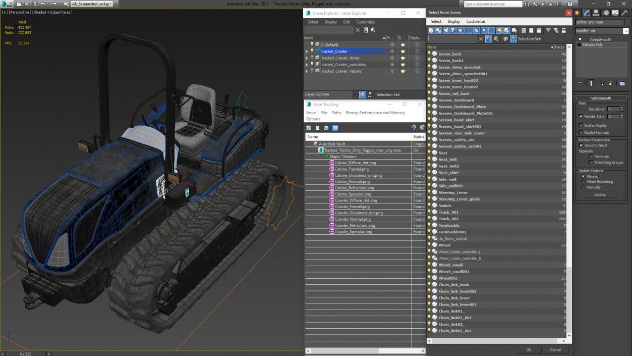 3D Tracked Tractor Dirty Rigged model