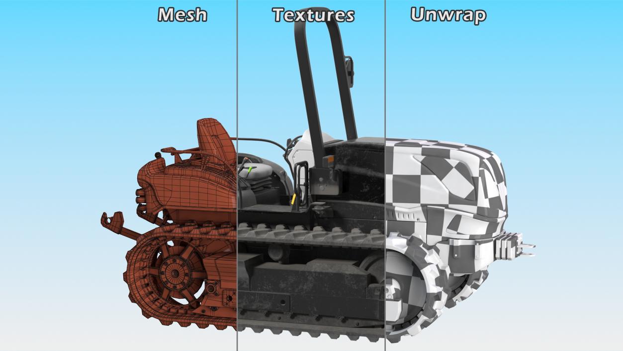 3D Tracked Tractor Dirty Rigged model