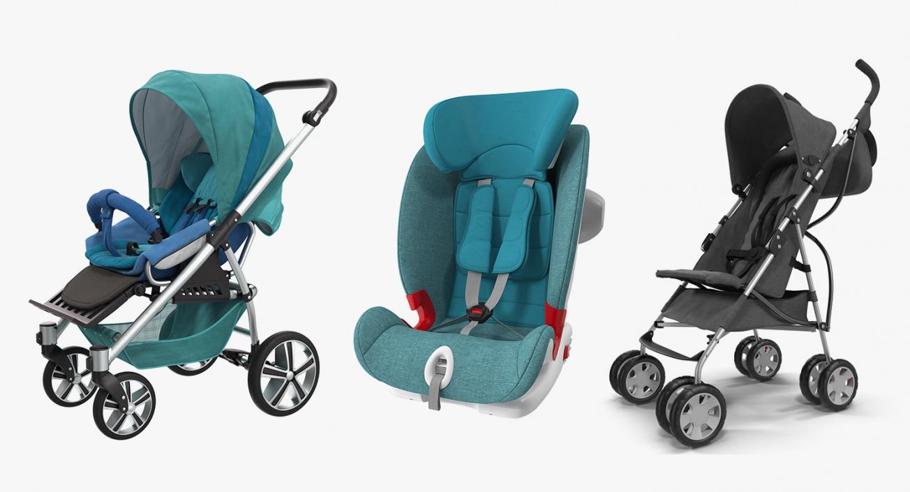 3D Baby Carriages and Car Seat Collection model