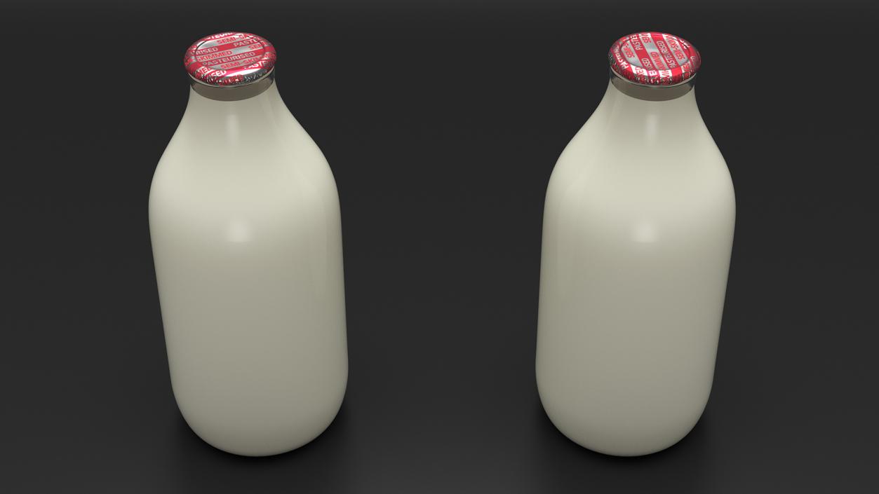 Glass Bottle of Semi-Skimmed Milk with Foil Top 3D