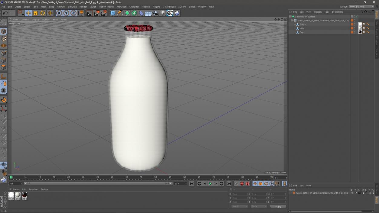 Glass Bottle of Semi-Skimmed Milk with Foil Top 3D