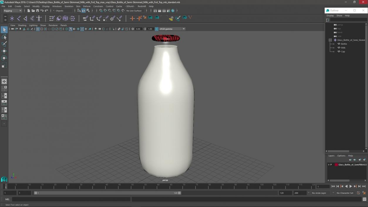 Glass Bottle of Semi-Skimmed Milk with Foil Top 3D