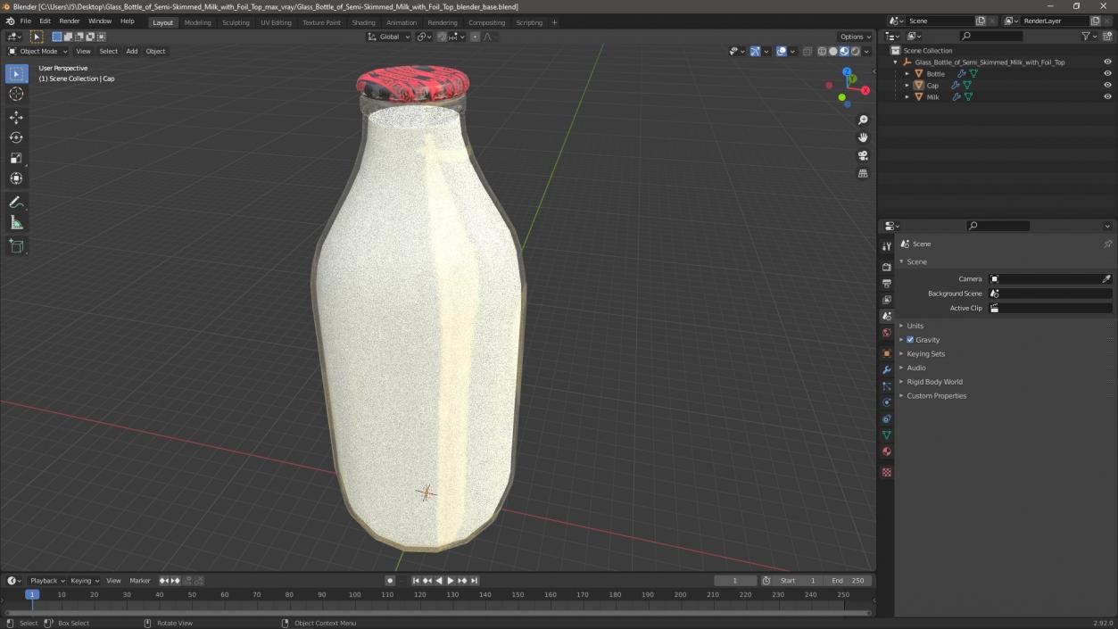 Glass Bottle of Semi-Skimmed Milk with Foil Top 3D