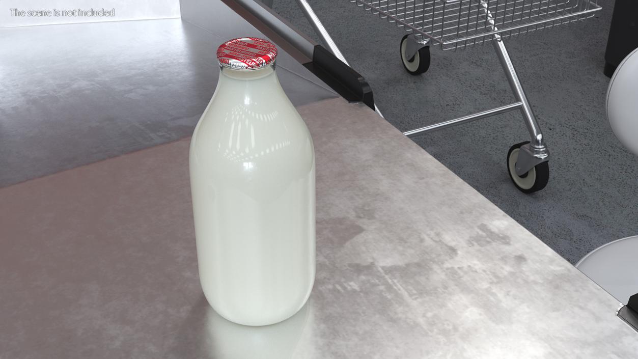 Glass Bottle of Semi-Skimmed Milk with Foil Top 3D