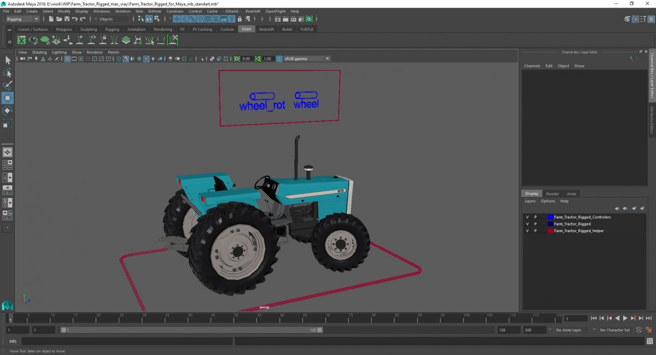 3D model Farm Tractor Rigged for Maya 2