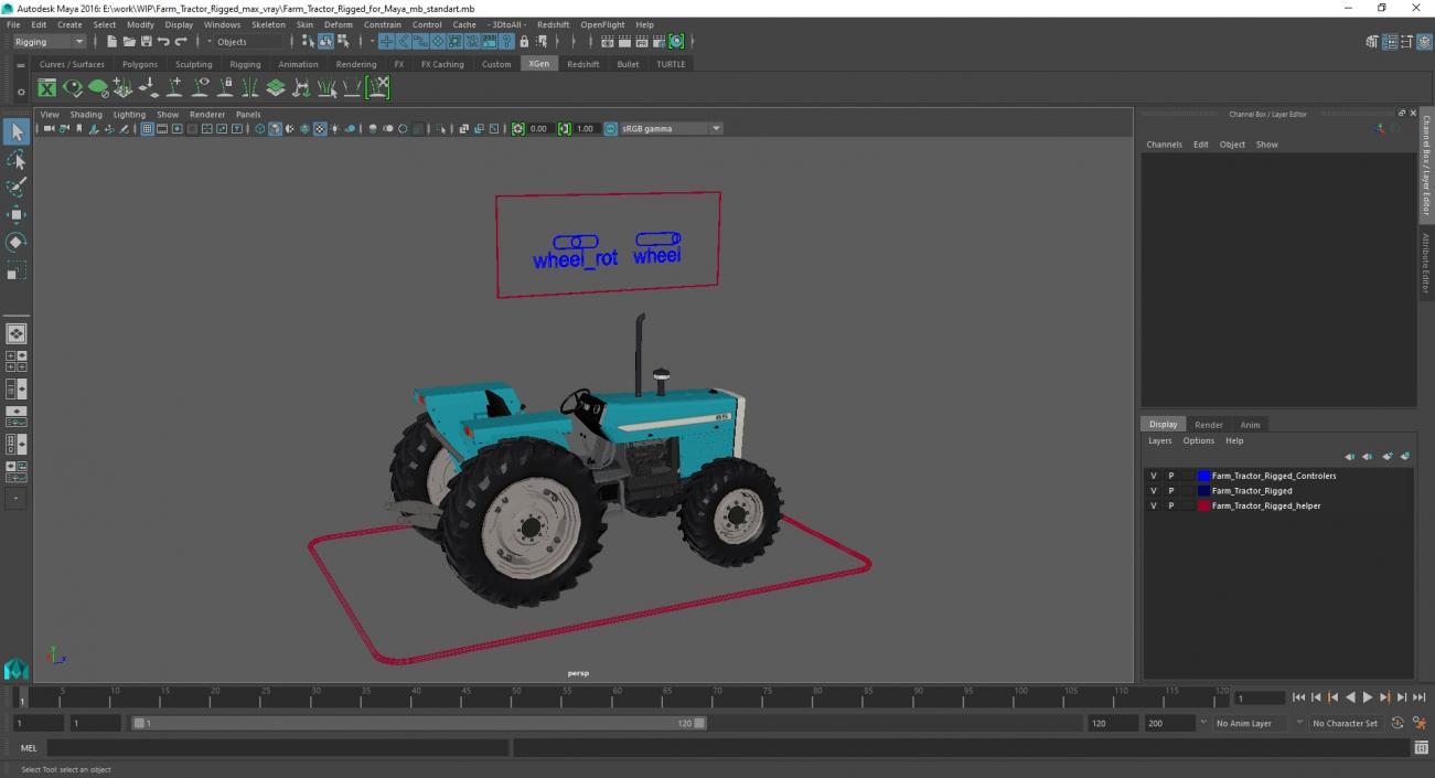 3D model Farm Tractor Rigged for Maya 2