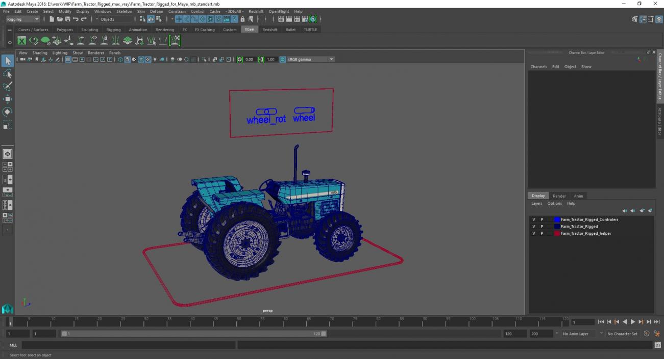 3D model Farm Tractor Rigged for Maya 2