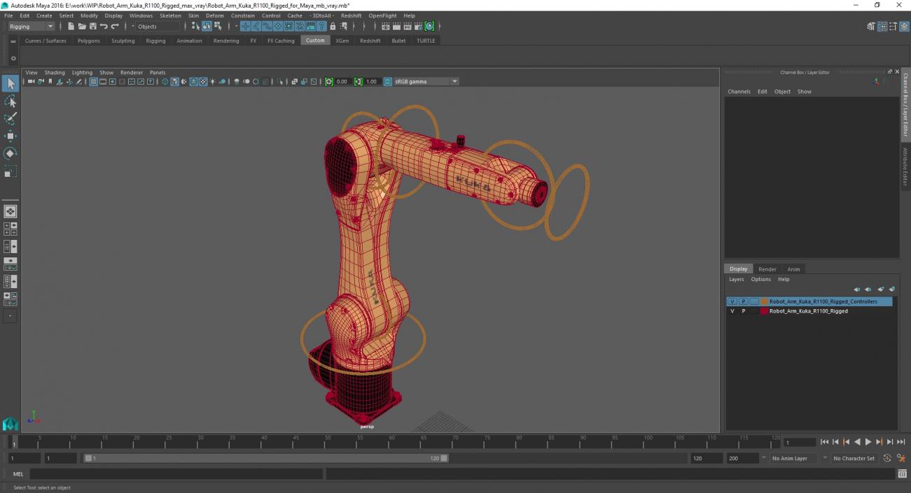 3D Robot Arm Kuka R1100 Rigged for Maya