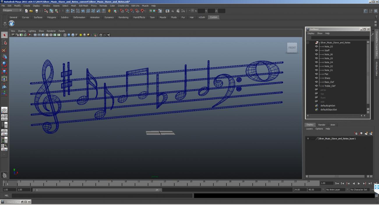 3D Golden Music Stave and Notes model