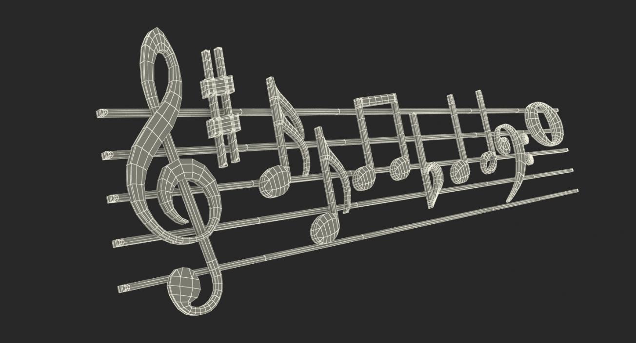 3D Golden Music Stave and Notes model