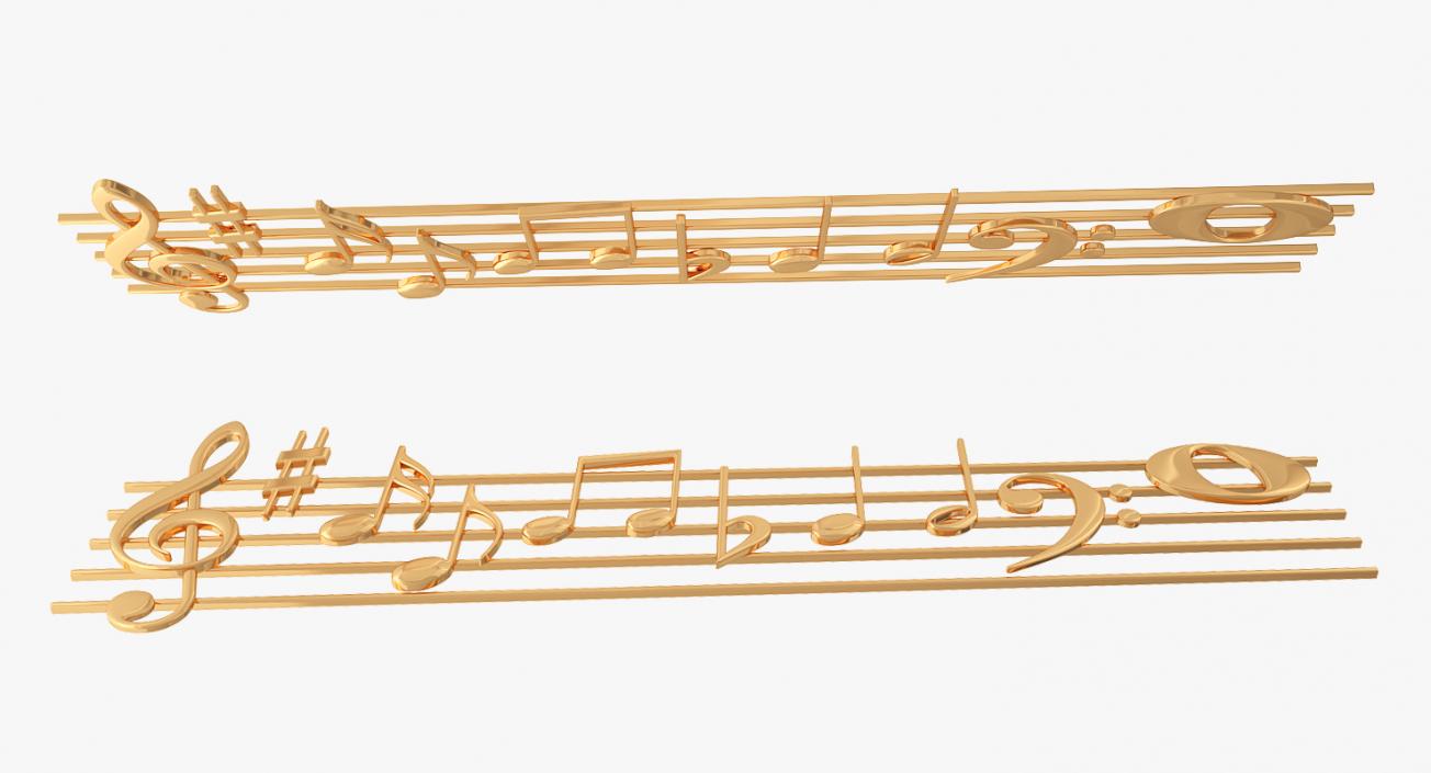 3D Golden Music Stave and Notes model