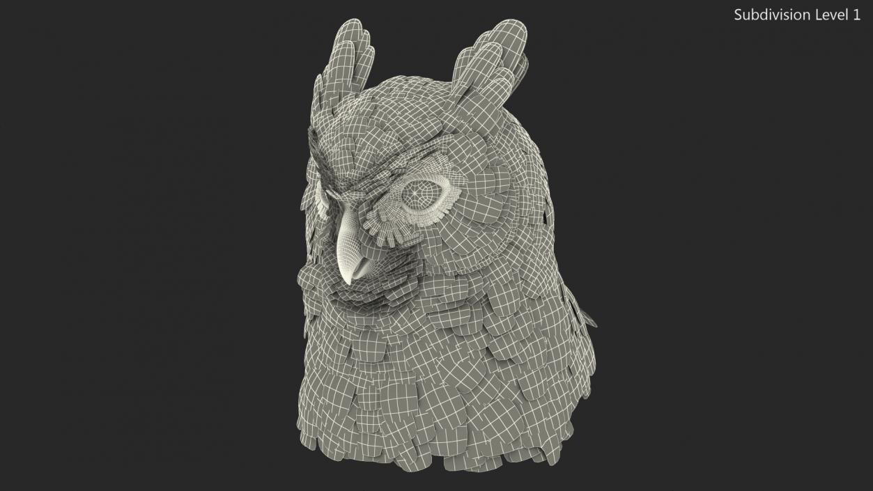 3D Great Horned Owl Head