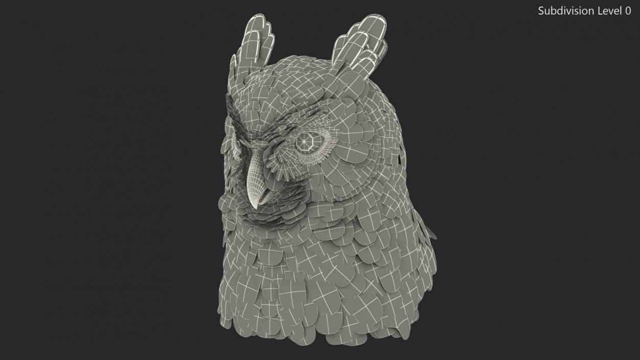 3D Great Horned Owl Head