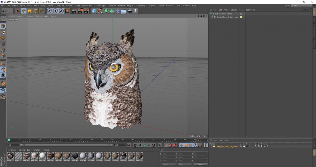 3D Great Horned Owl Head