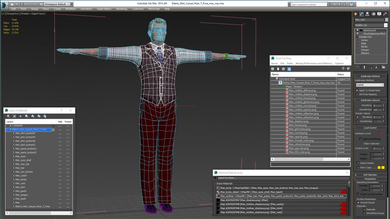 3D model Elderly Man Casual Wear T Pose