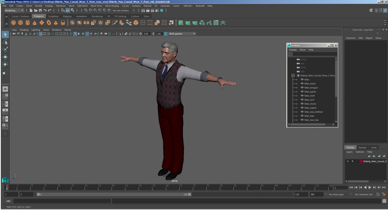 3D model Elderly Man Casual Wear T Pose