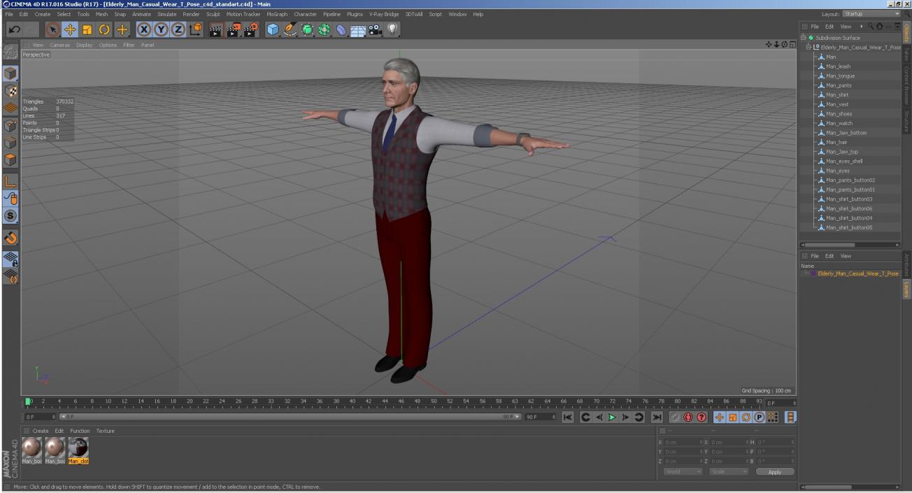 3D model Elderly Man Casual Wear T Pose