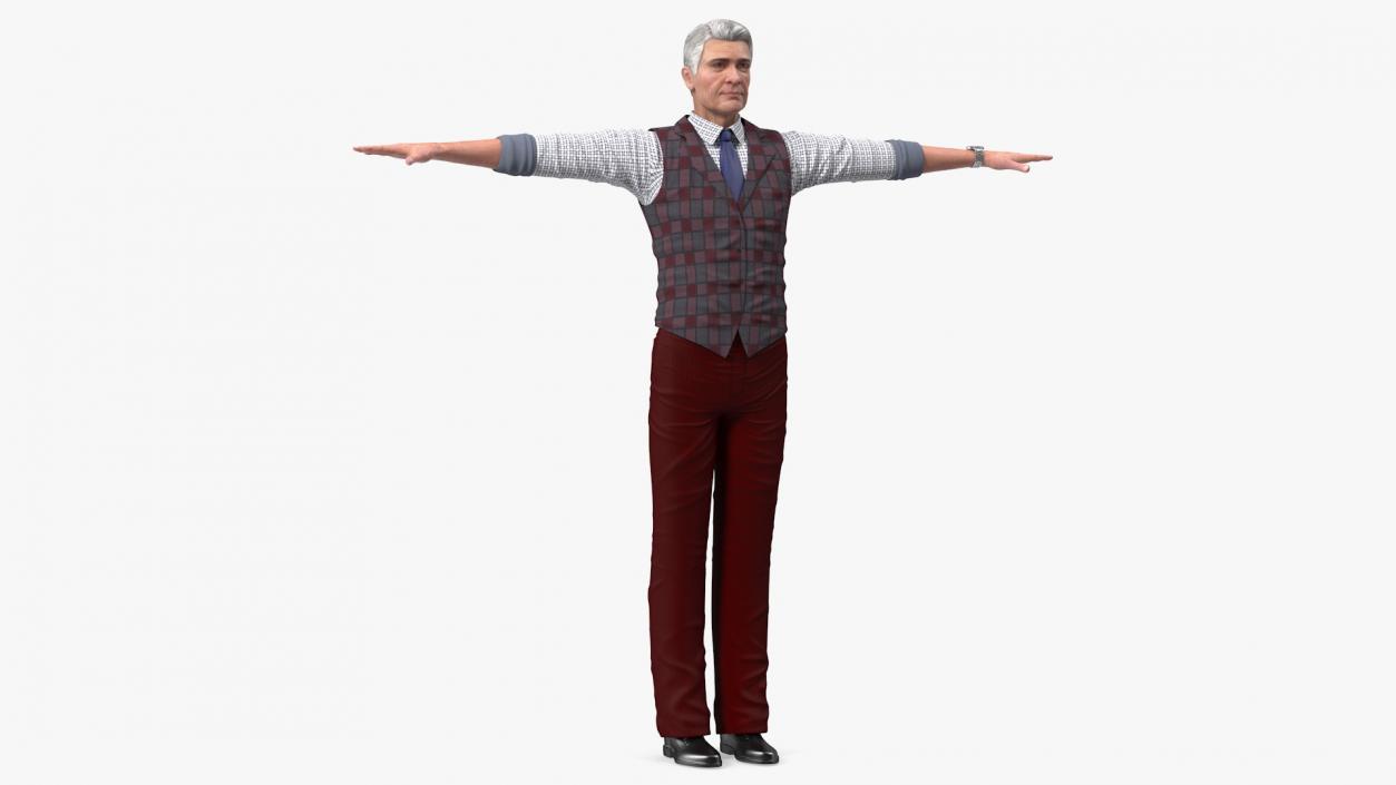 3D model Elderly Man Casual Wear T Pose