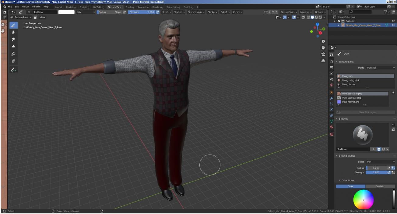 3D model Elderly Man Casual Wear T Pose