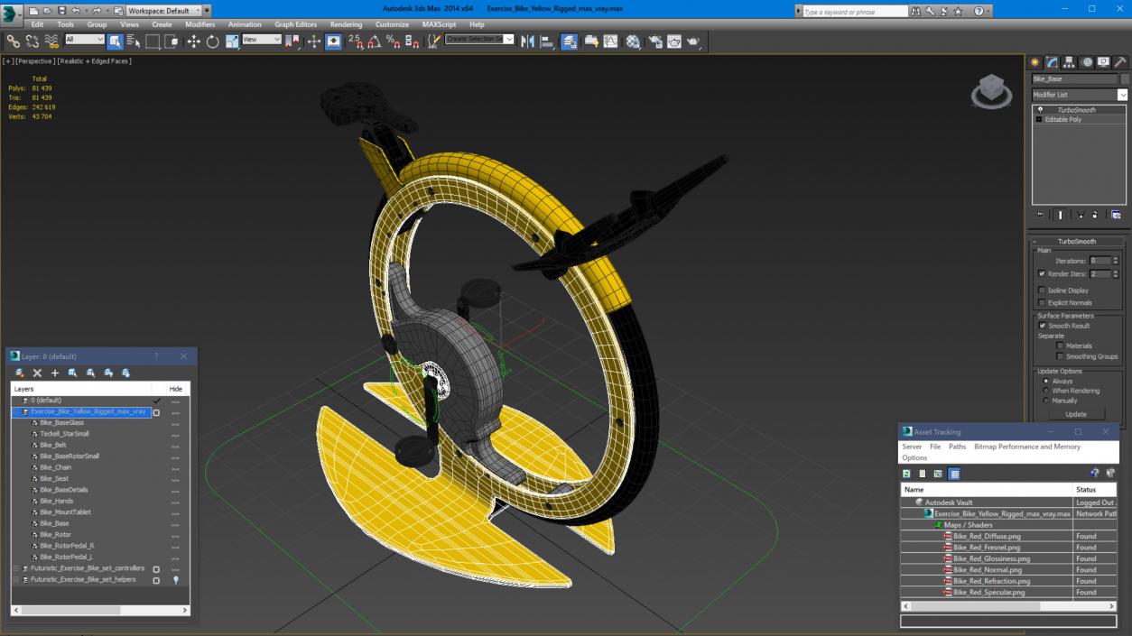 Exercise Bike Yellow Rigged 3D