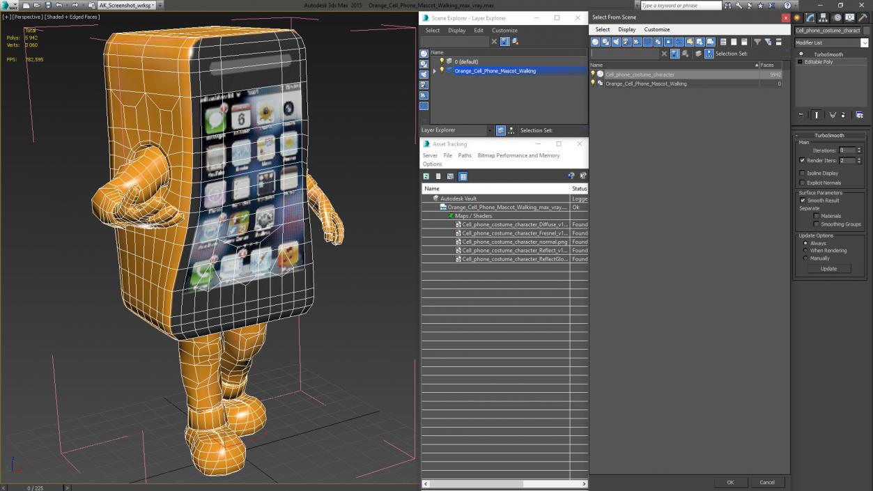 Orange Cell Phone Mascot Walking 3D