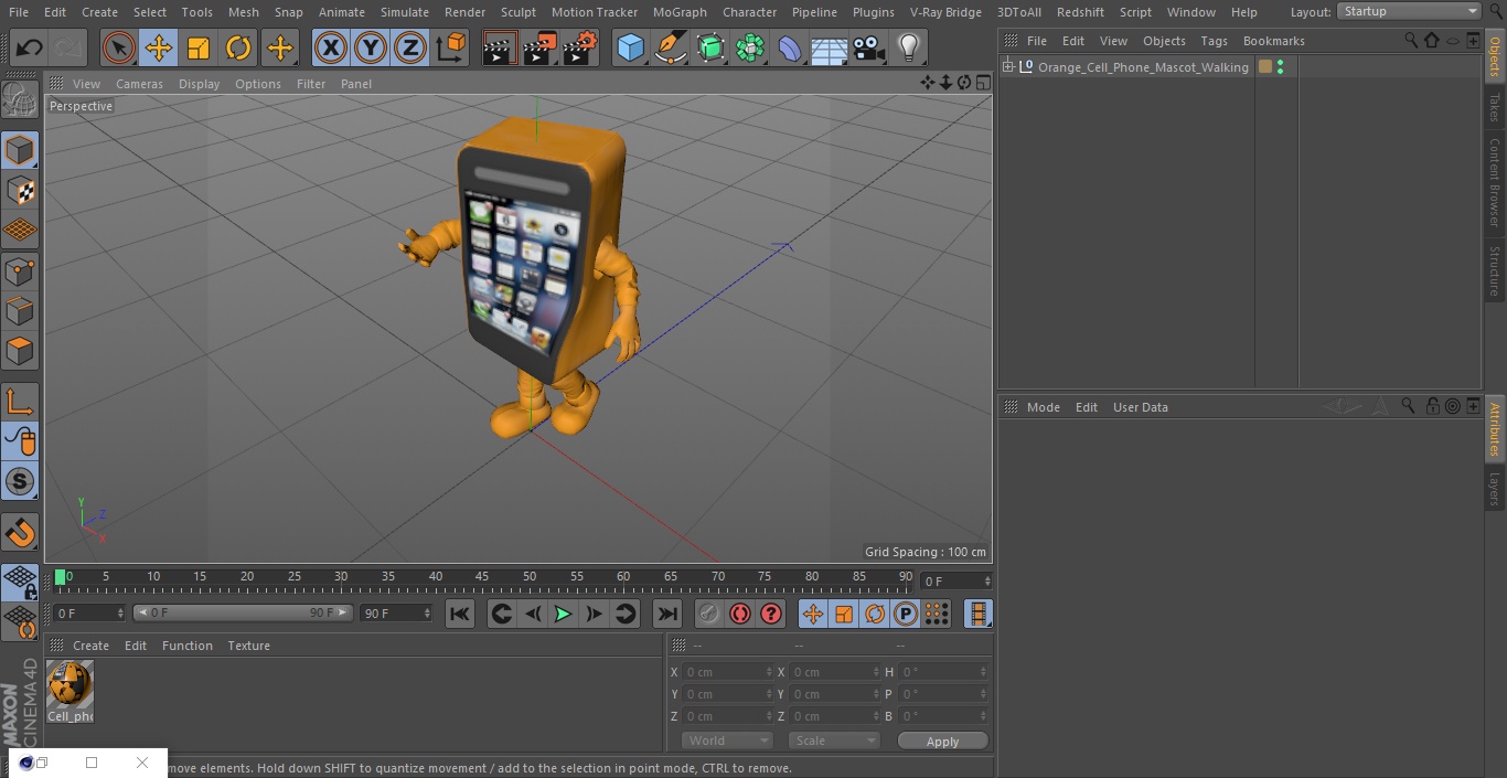 Orange Cell Phone Mascot Walking 3D