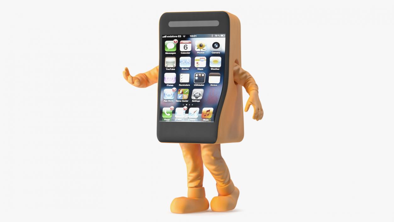 Orange Cell Phone Mascot Walking 3D