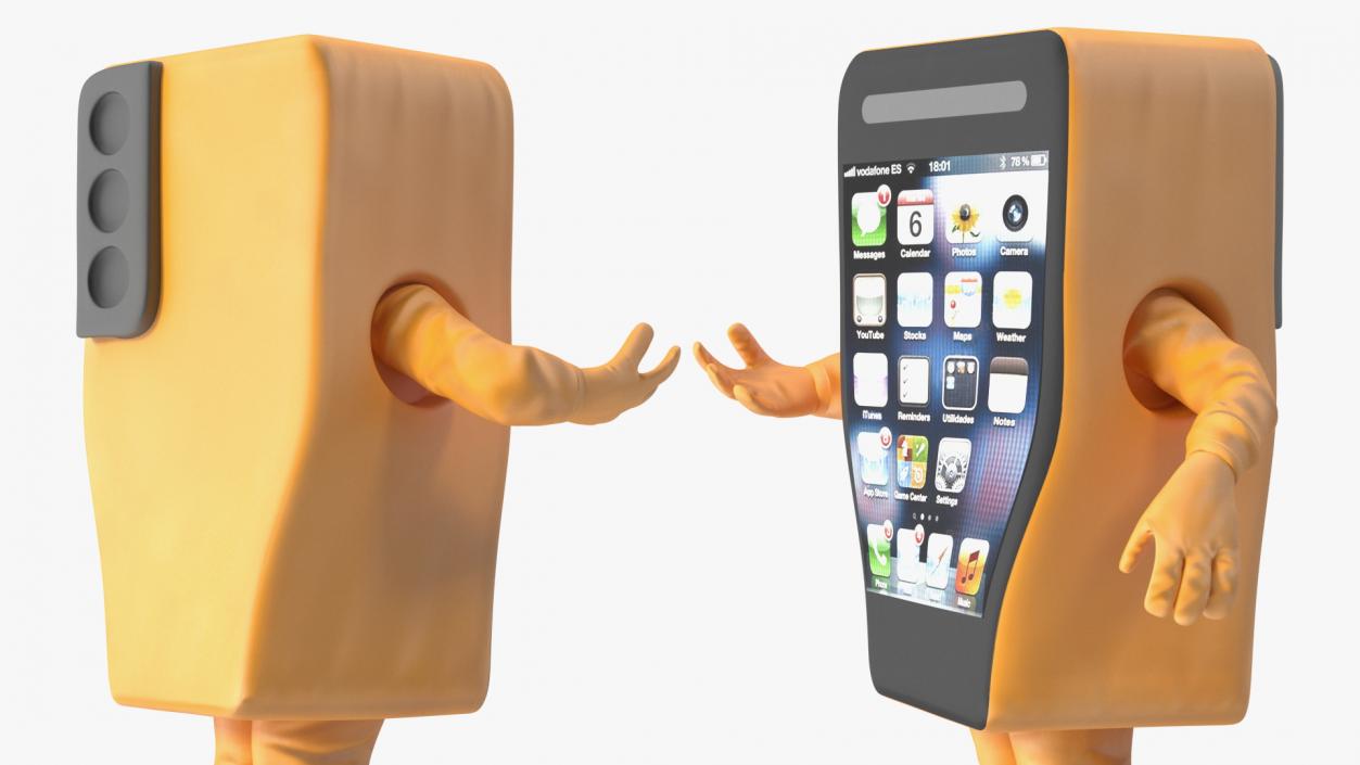 Orange Cell Phone Mascot Walking 3D