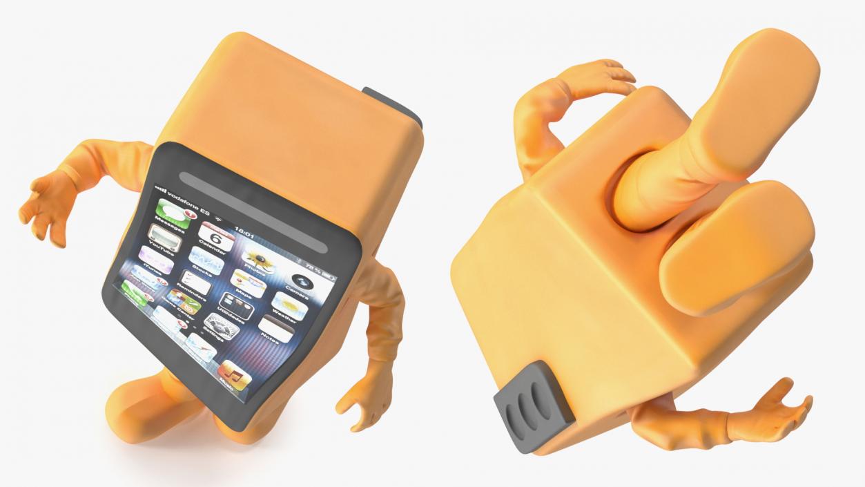 Orange Cell Phone Mascot Walking 3D