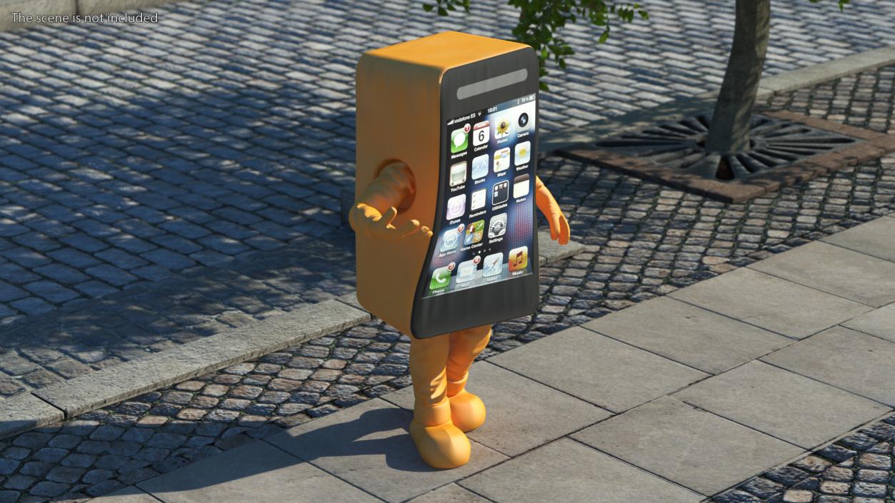 Orange Cell Phone Mascot Walking 3D