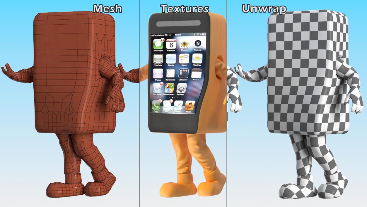 Orange Cell Phone Mascot Walking 3D