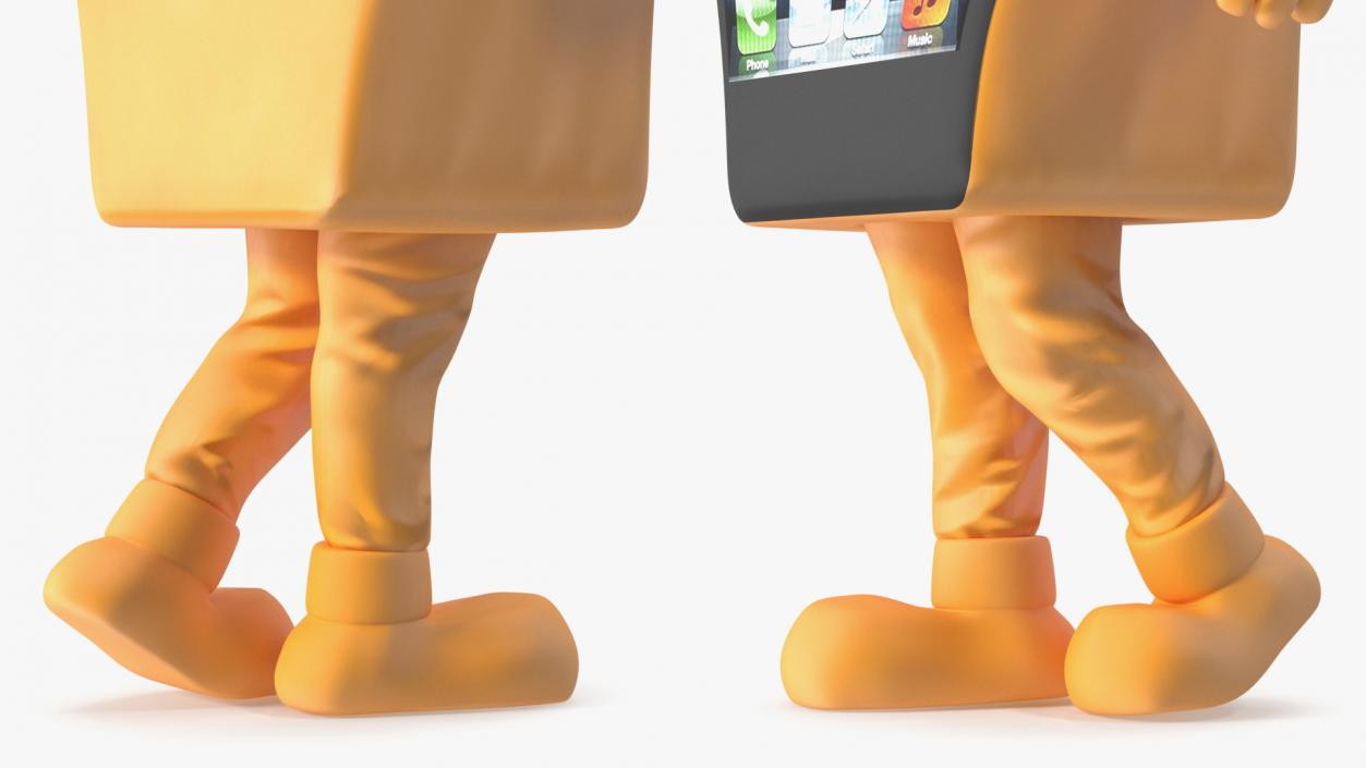 Orange Cell Phone Mascot Walking 3D