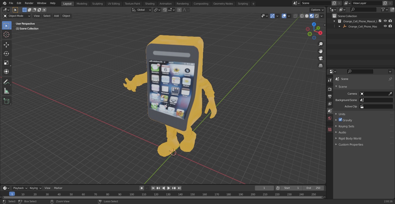 Orange Cell Phone Mascot Walking 3D