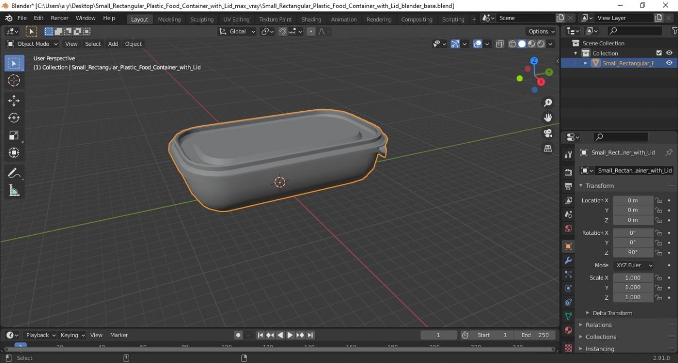 Small Rectangular Plastic Food Container with Lid 3D model