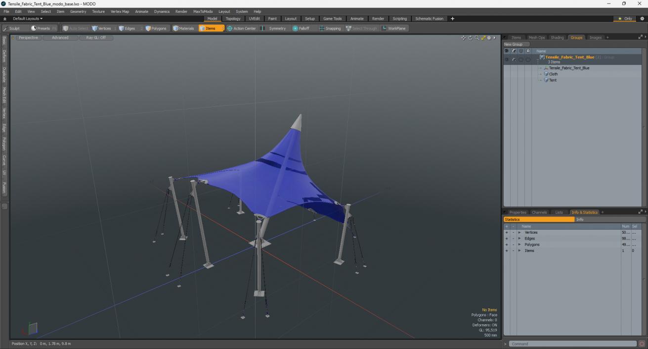 Tensile Fabric Tent Blue 3D model