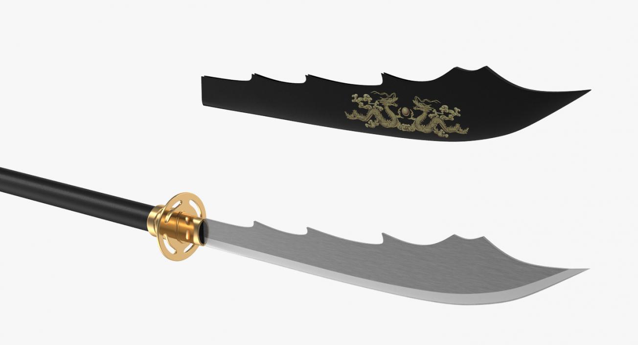 3D model Japanese Samurai Naginata Yari Sword Set