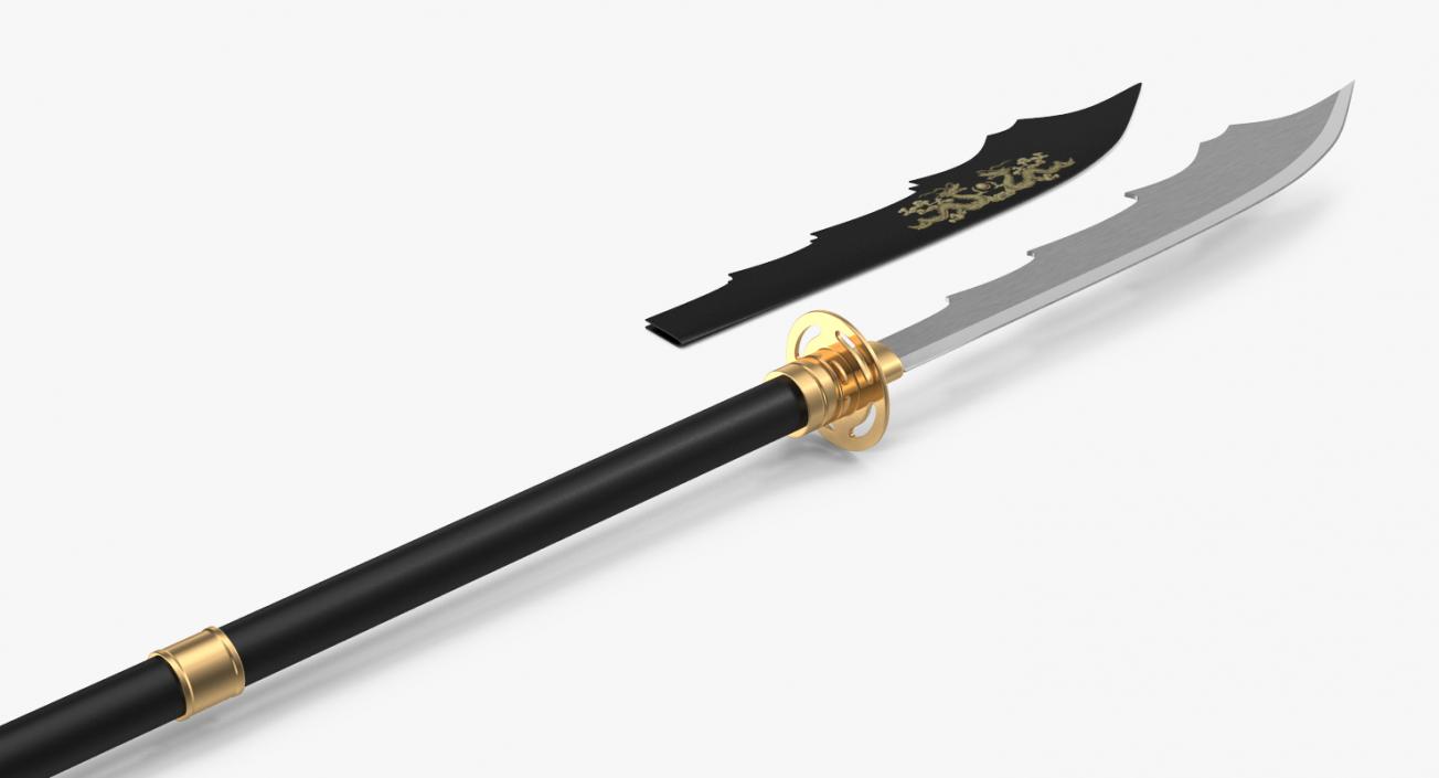 3D model Japanese Samurai Naginata Yari Sword Set