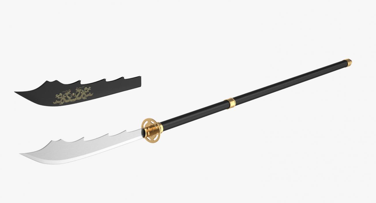 3D model Japanese Samurai Naginata Yari Sword Set