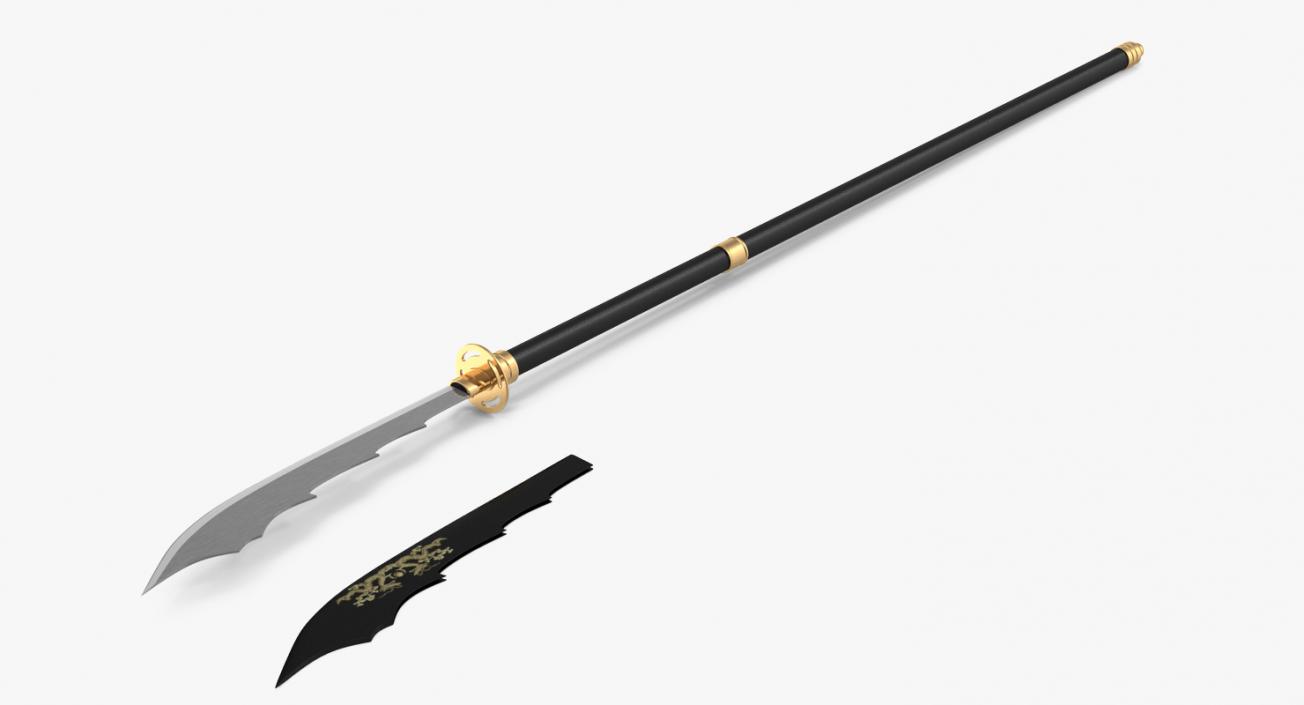 3D model Japanese Samurai Naginata Yari Sword Set