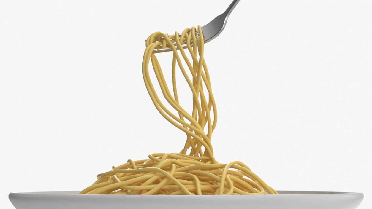 3D Cooked Spaghetti with Fork