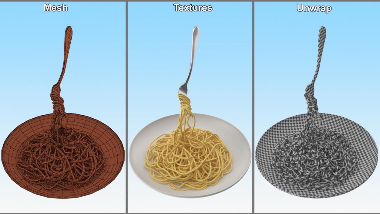 3D Cooked Spaghetti with Fork