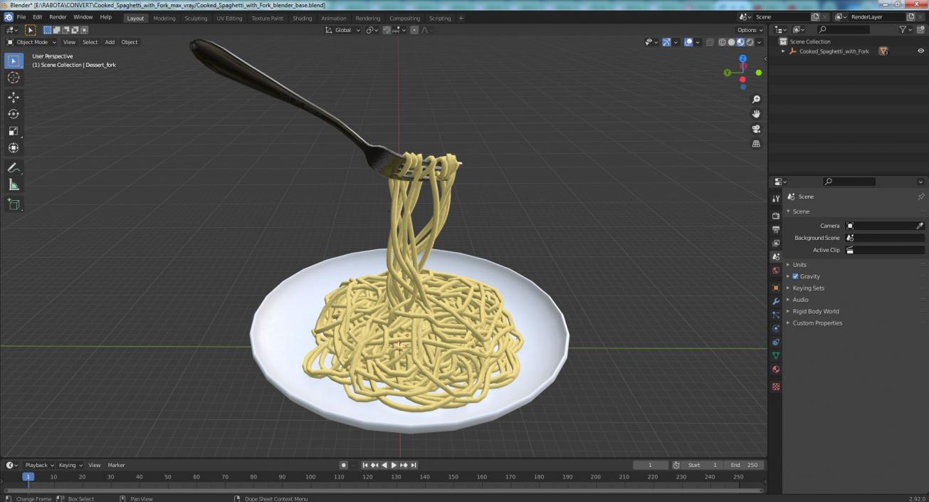 3D Cooked Spaghetti with Fork