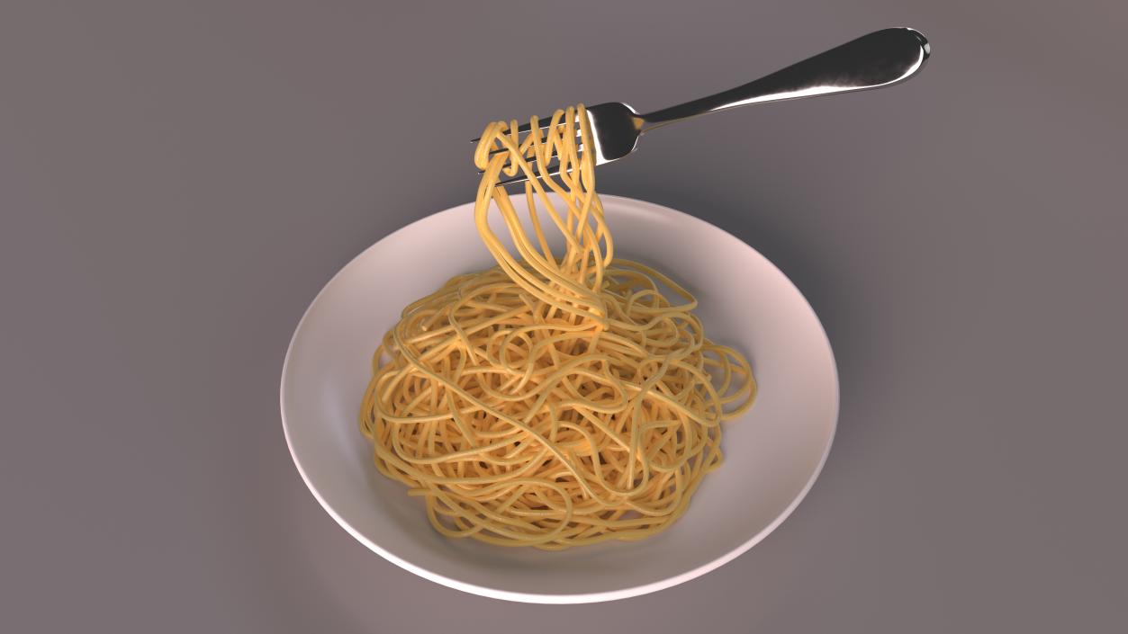 3D Cooked Spaghetti with Fork