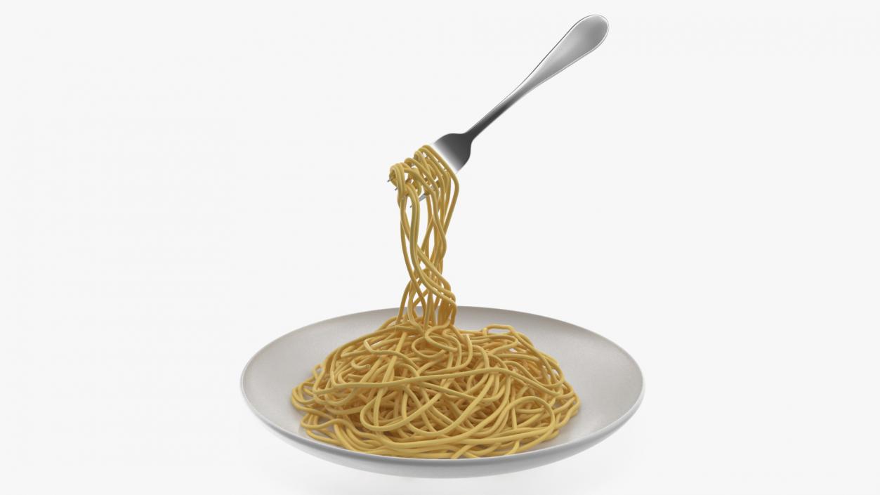 3D Cooked Spaghetti with Fork