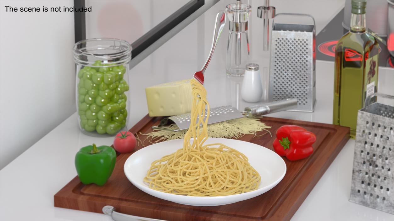 3D Cooked Spaghetti with Fork