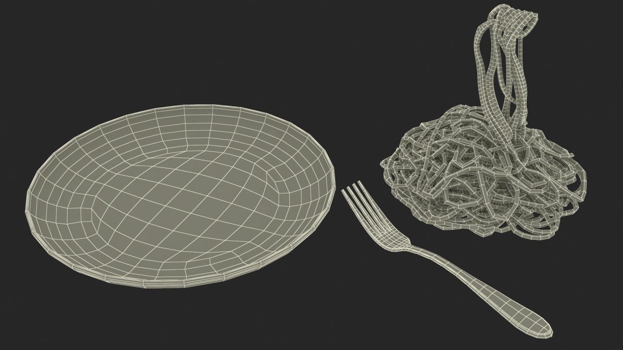 3D Cooked Spaghetti with Fork